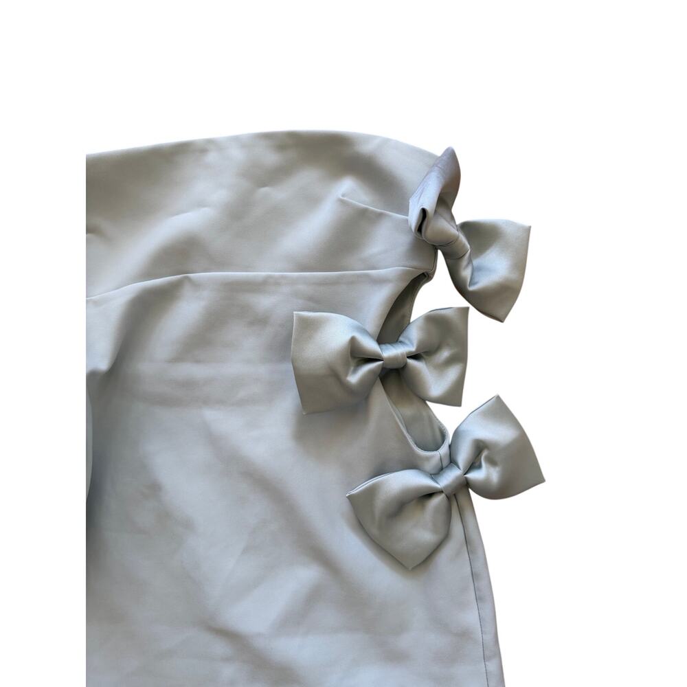 Zara "Sea Green" Blue Strapless Cut Out Satin Bow Column Sheath Dress - Picture 5 of 10